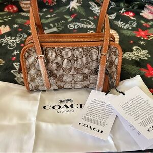 Coach Signature Brown and Tan Shoulder Bag